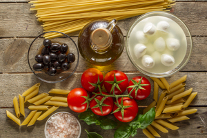 Foto de alimentos típicos da Itália.